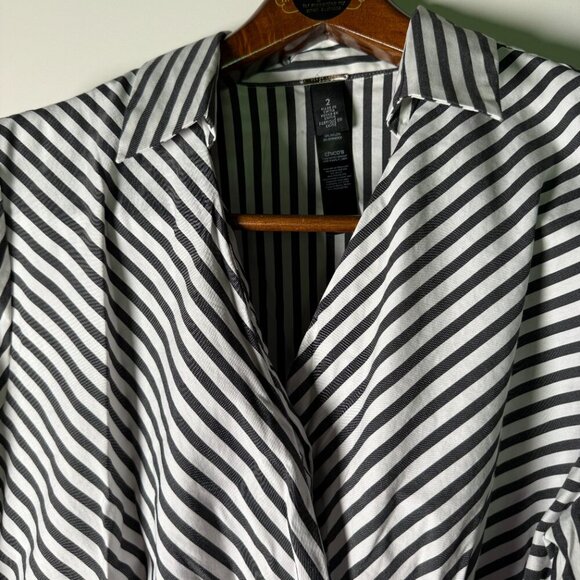Chico's Black Label Wrap Shirt Black & White Stripe Size 2 Cotton Blend - Picture 5 of 9